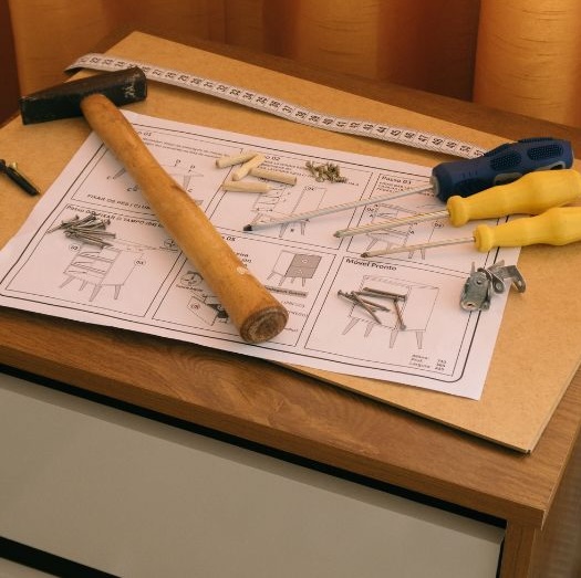 Picture of tools and plans to build furniture